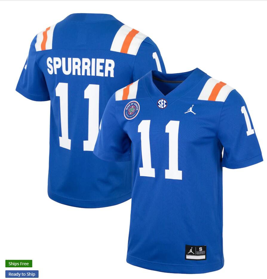Mens Florida Gators #11 Steve Spurrier Royal Jordan Brand Alternate Ring of Honor Throwback Football Jersey