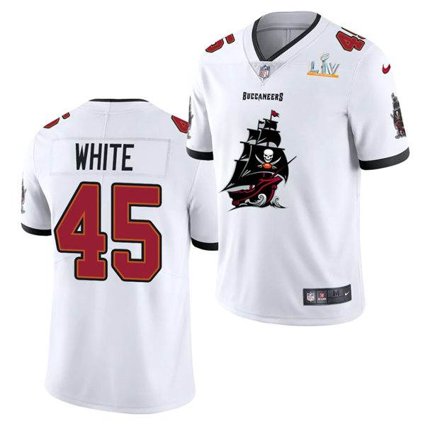 Mens Tampa Bay Buccaneers #45 Devin White Nike White 2021 Super Bowl LV Champions Alternate Logos Vapor Limited Jersey