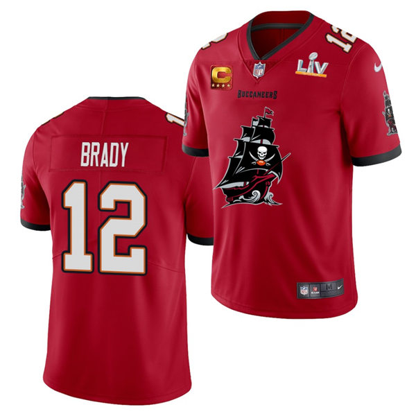 Mens Tampa Bay Buccaneers #12 Tom Brady Nike Red 2021 Super Bowl LV Champions Alternate Logos Vapor Limited Jersey