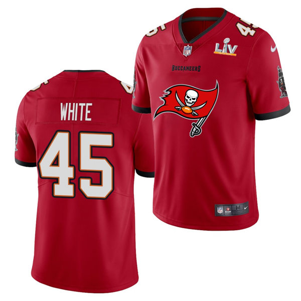 Mens Tampa Bay Buccaneers #45 Devin White Nike Red with Buccaneers Primary Logo 2021 Super Bowl LV Champions Vapor Limited Jersey