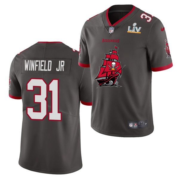 Mens Tampa Bay Buccaneers #31 Antoine Winfield Jr. Nike Pewter 2021 Super Bowl LV Champions Alternate Logos Vapor Limited Jersey
