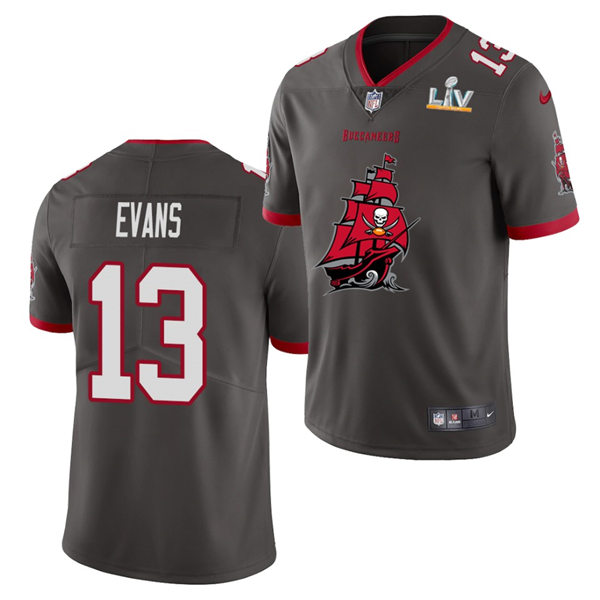 Mens Tampa Bay Buccaneers #13 Mike Evans Nike Pewter 2021 Super Bowl LV Champions Alternate Logos Vapor Limited Jersey