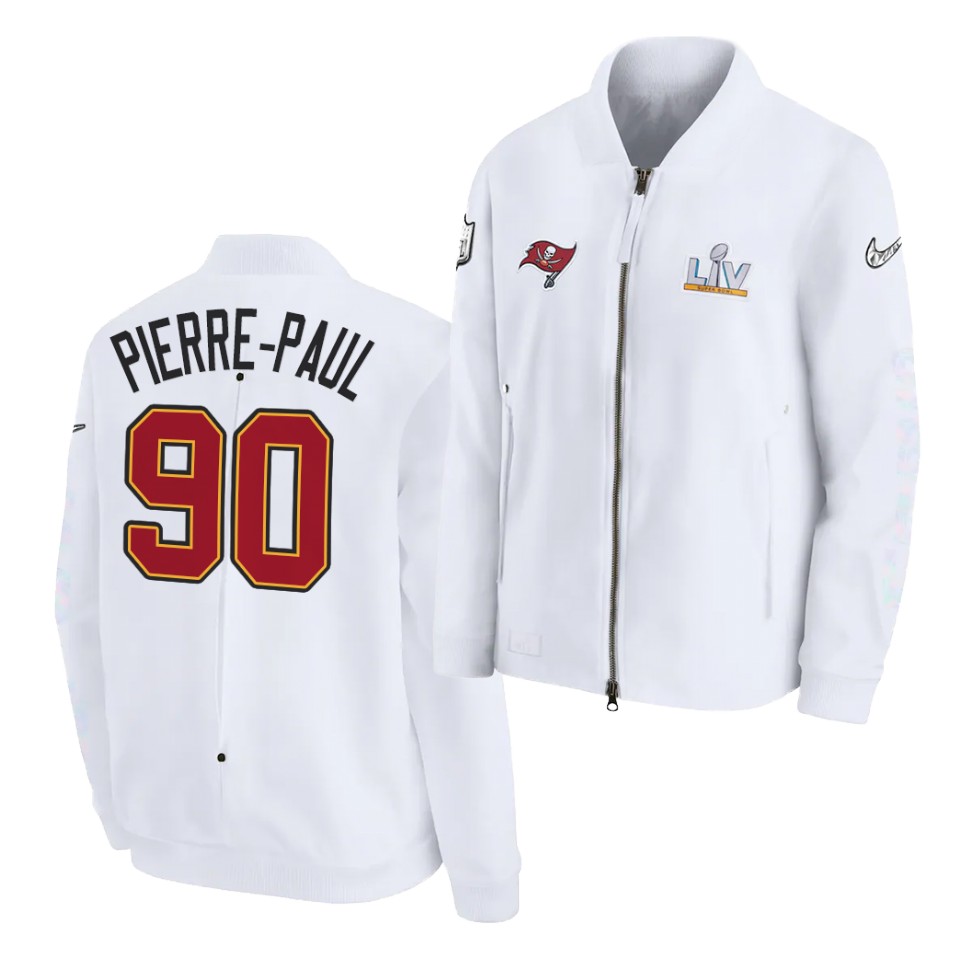 Mens Tampa Bay Buccaneers #90 Jason Pierre-Paul Nike White Super Bowl LV Bound Diamond Full-Zip Jacket
