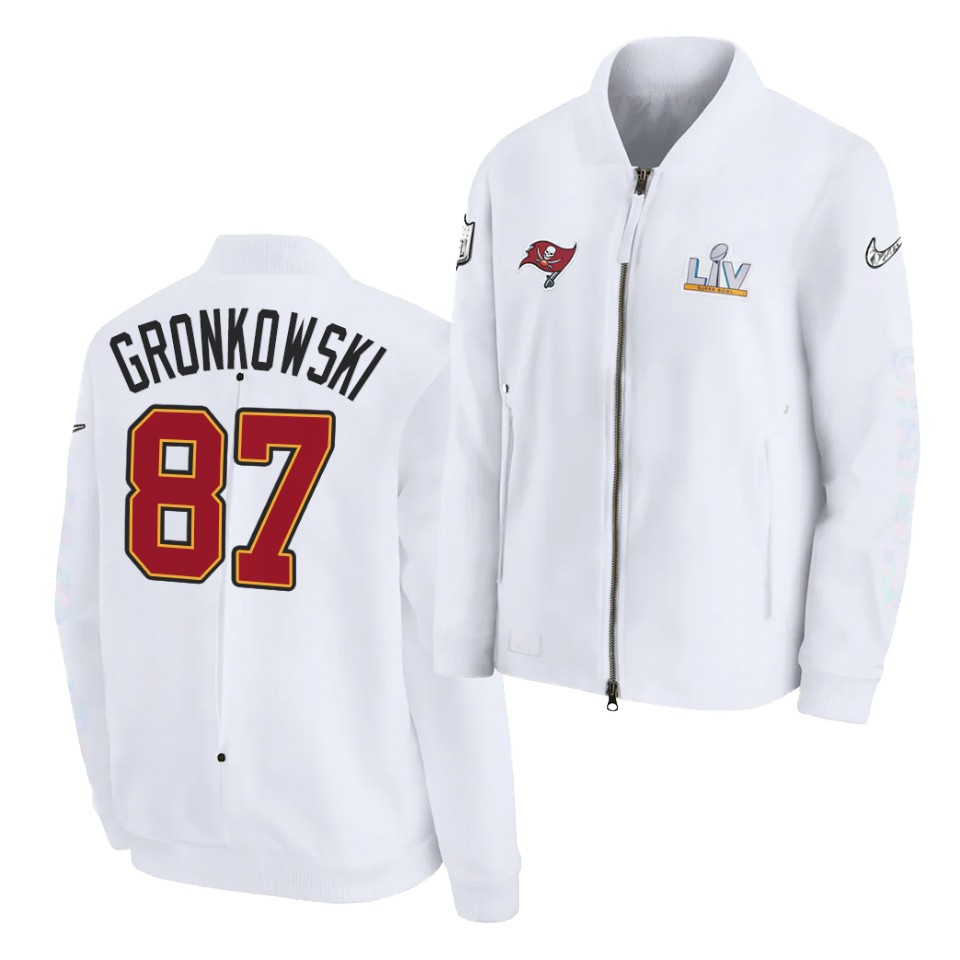 #Mens Tampa Bay Buccaneers 87 Rob Gronkowski Nike White Super Bowl LV Bound Diamond Full-Zip Jacket