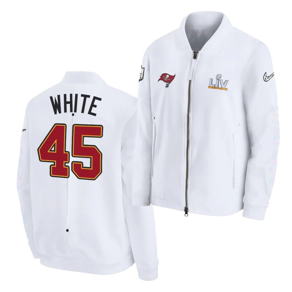 Mens Tampa Bay Buccaneers #45 Devin White Nike White Super Bowl LV Bound Diamond Full-Zip Jacket