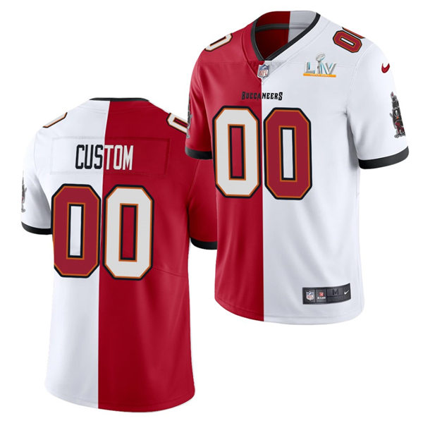 Mens Tampa Bay Buccaneers Custom Nike Red White Super Bowl LV Split Two Tone Jersey