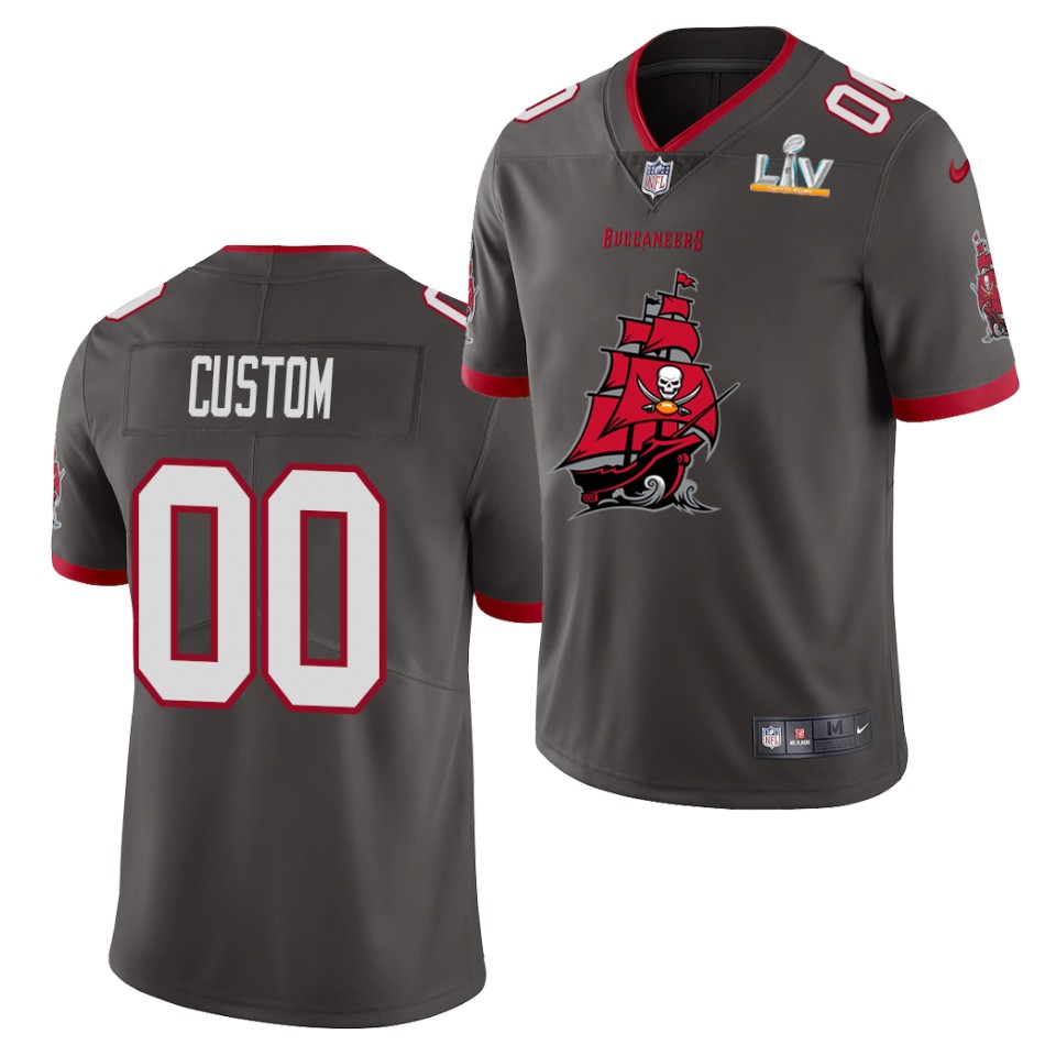 Mens Tampa Bay Buccaneers Custom Nike Pewter 2021 Super Bowl LV Champions Alternate Logos Vapor Limited Jersey