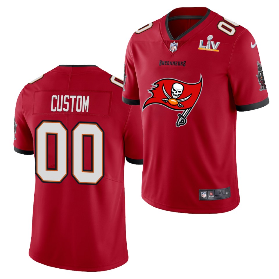 Mens Tampa Bay Buccaneers Custom Nike Red with Buccaneers Primary Logo 2021 Super Bowl LV Champions Vapor Limited Jersey