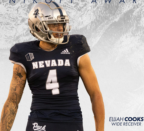 Mens Nevada Wolf Pack #4 Elijah Cooks Adidas 2020 Navy College Football Game Jersey