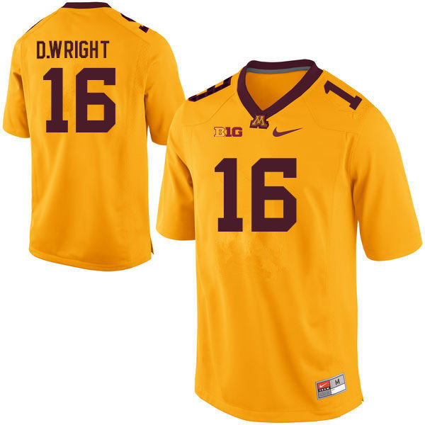 Mens Minnesota Golden Gophers #16 Dylan Wright Nike Gold College Football Jersey