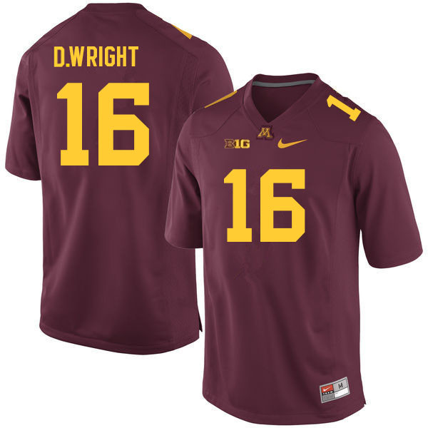 Mens Minnesota Golden Gophers #16 Dylan Wright Nike 2018 Maroon Gold College Football Jersey