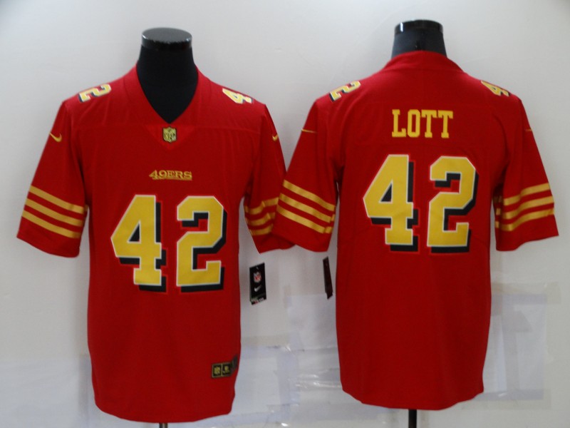 Mens San Francisco 49ers Retired Player #42 Ronnie Lott Nike Scarlet Gold Vapor Limited Jersey