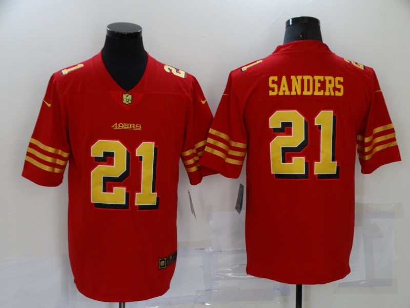 Mens San Francisco 49ers Retired Player #21 Deion Sanders Nike Scarlet Gold Vapor Limited Jersey