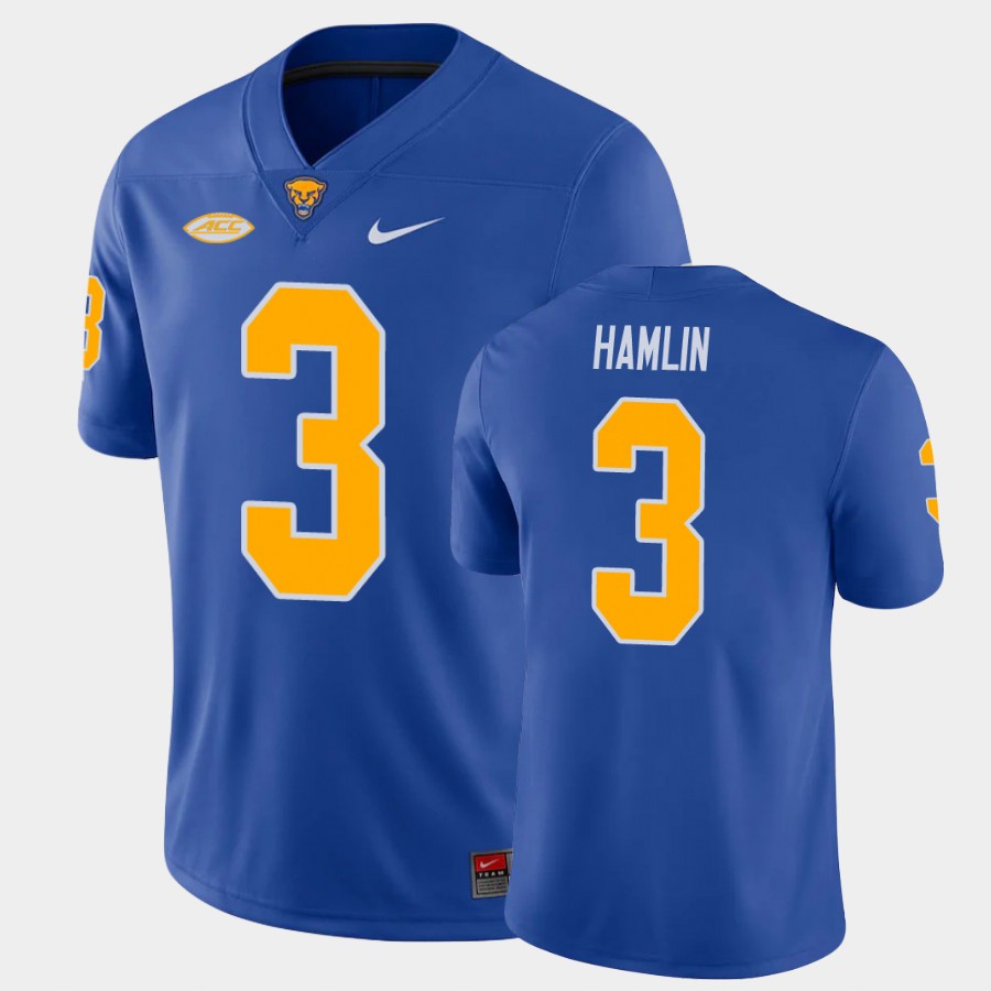 Mens Pittsburgh Panthers #3 Damar Hamlin Nike 2020 Royal College Football Game Jersey