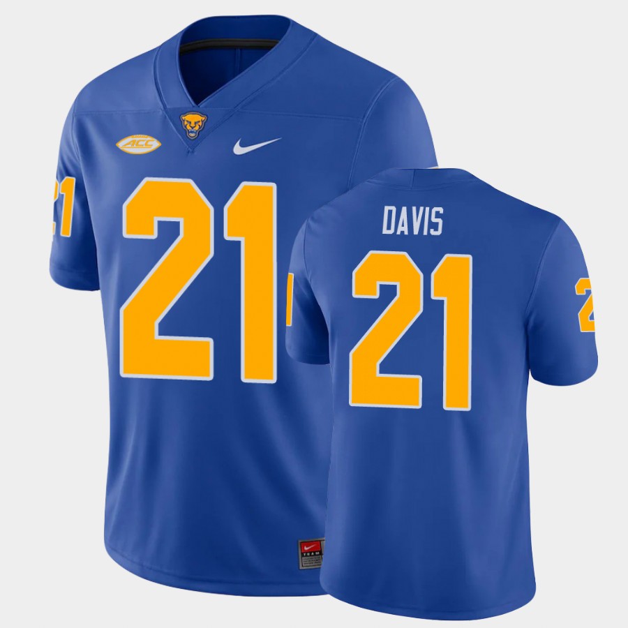 Mens Pittsburgh Panthers #21 A.J. Davis Jr. Nike 2020 Royal College Football Game Jersey