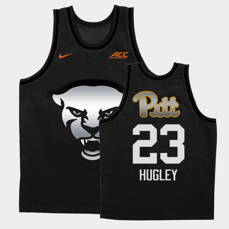 Mens Pittsburgh Panthers #23 John Hugley Nike 2021 Black Gray Steel City Panther Face College Basketball Game Jersey