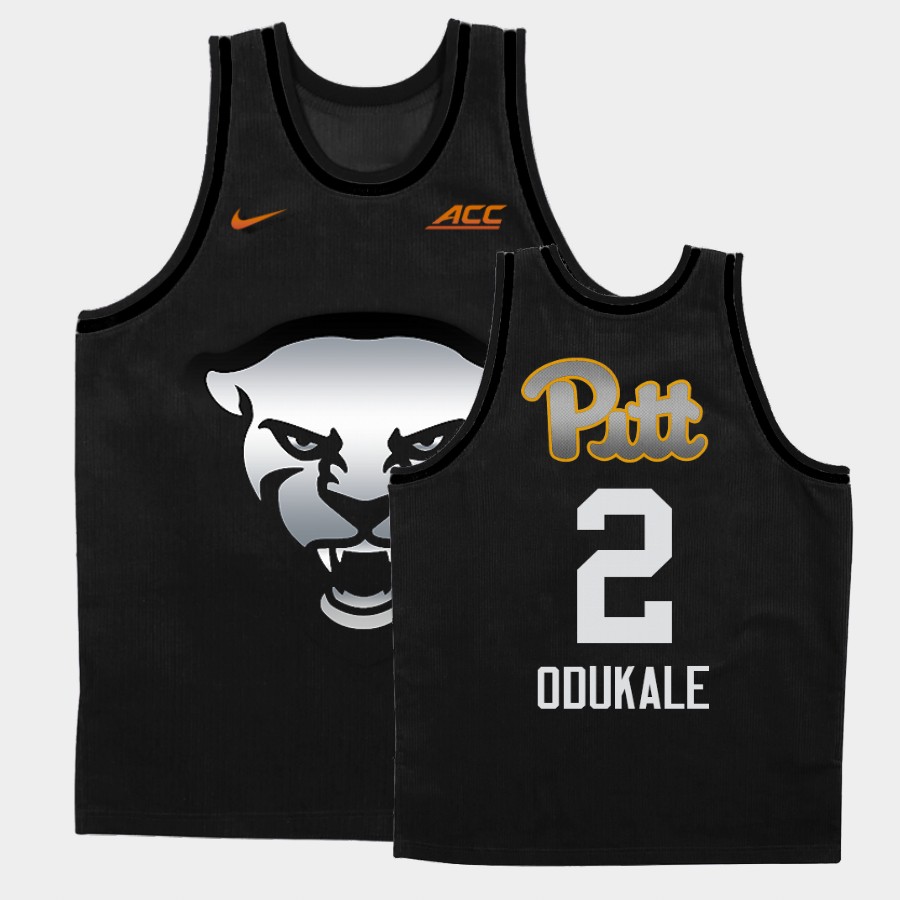 Mens Pittsburgh Panthers #2 Femi Odukale Nike 2021 Black Gray Steel City Panther Face College Basketball Game Jersey
