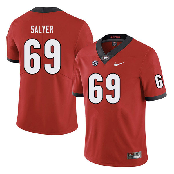 Mens Georgia Bulldogs #69 Jamaree Salyer Nike Red Home Game Football jersey