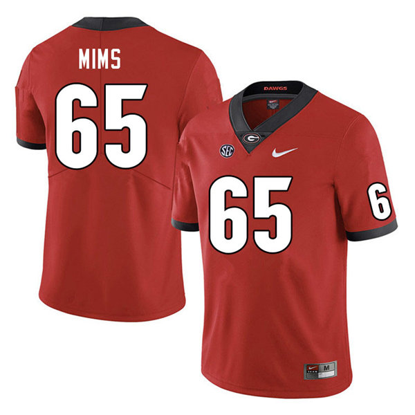 Mens Georgia Bulldogs #65 Amarius Mims Nike Red Home Game Football jersey
