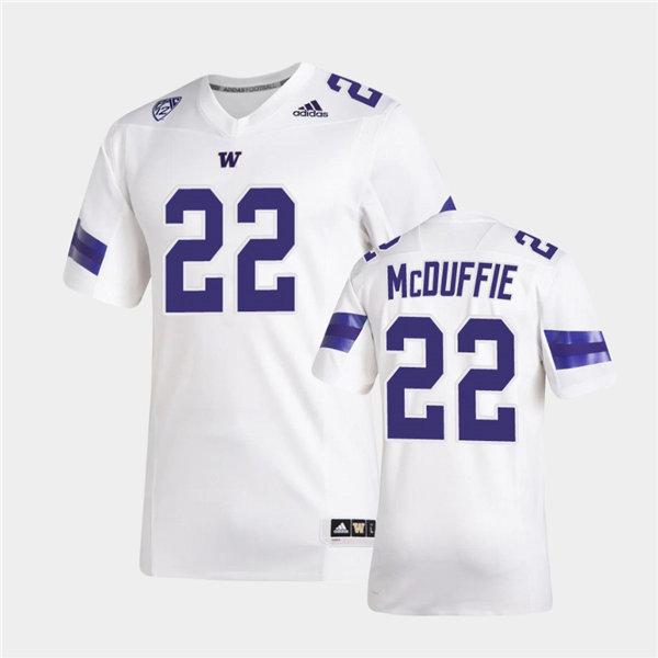 Mens Washington Huskies #22 Trent McDuffie Adidas 2020 White College Football Jersey