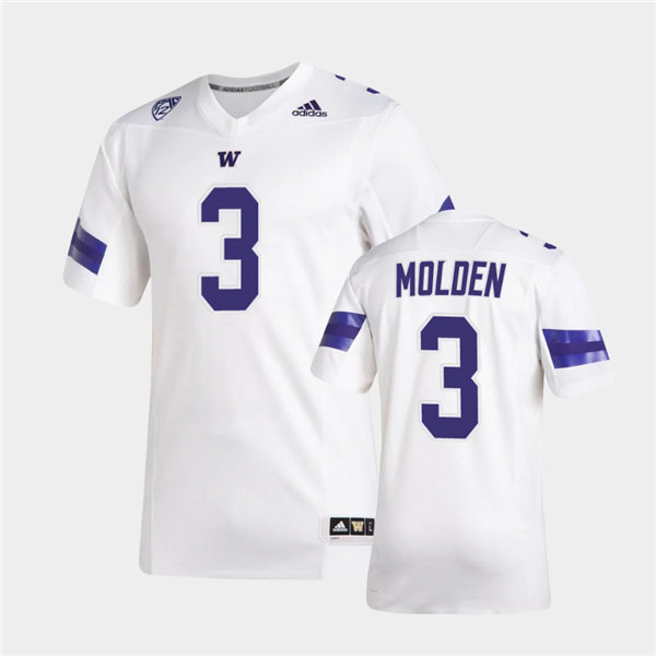 Mens Washington Huskies #3 Elijah Molden Adidas 2020 White College Football Jersey