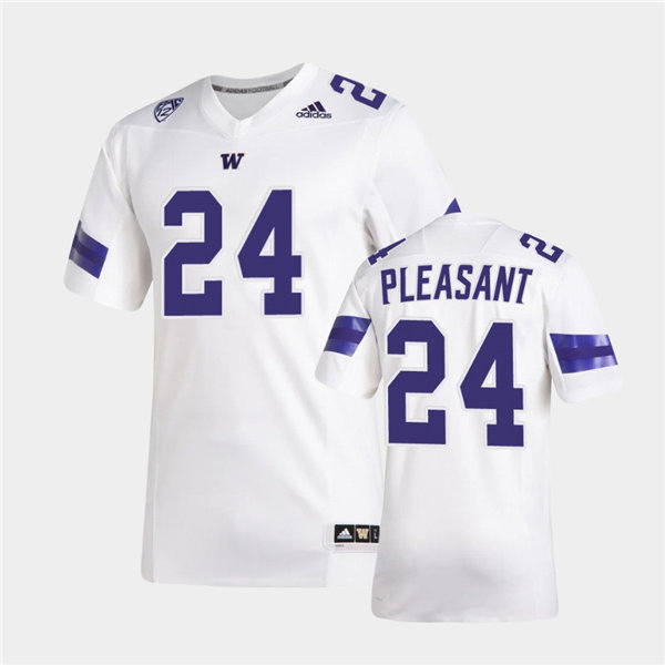 Mens Washington Huskies #24 Kamari Pleasant Adidas 2020 White College Football Jersey