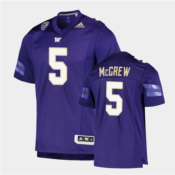Mens Washington Huskies #5 Sean McGrew Adidas 2020 Purple College Football Jersey