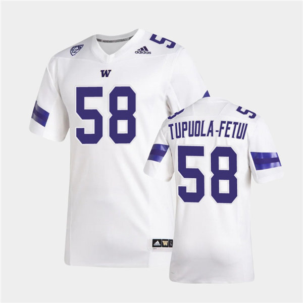 Mens Washington Huskies #58 Zion Tupuola-Fetui Adidas 2020 White College Football Jersey