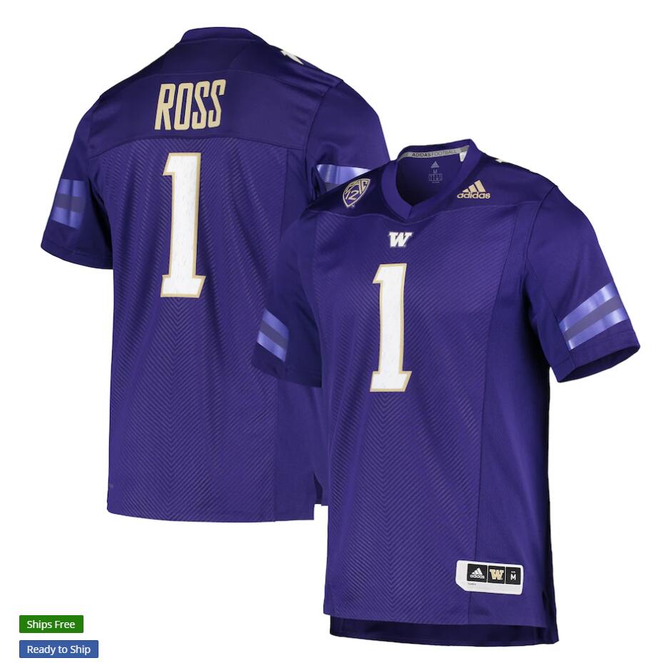 Mens Washington Huskies #1 John Ross Adidas 2020 Purple College Football Jersey