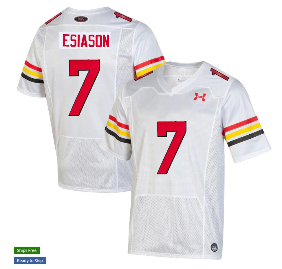 Mens Maryland Terrapins #7 Boomer Esiason Under Armour White Retro 1980'S THROWBACK UNIFORM Football Jersey