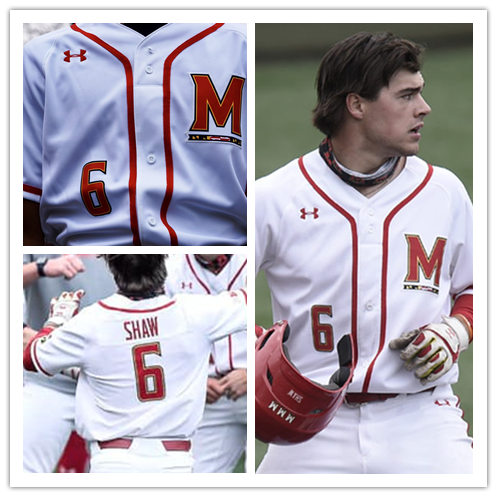 Mens Maryland Terrapins #6 Matthew Shaw Under Armour 2020 White Big M College Baseball Game Jersey