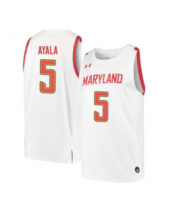 Mens Maryland Terrapins #5 Eric Ayala Under Armour White College Basketball Game Jersey