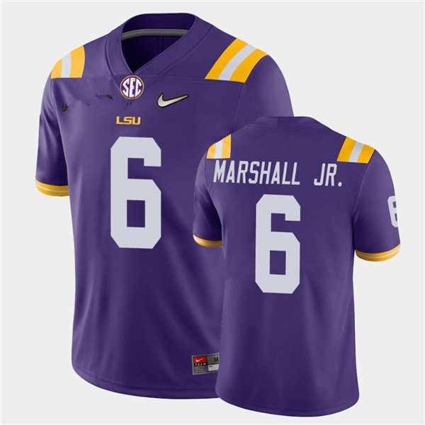 Mens LSU Tigers #6 Terrace Marshall Jr. Purple Nike College Game Football Jersey