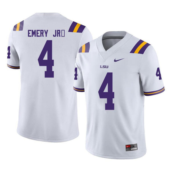 Mens LSU Tigers #4 John Emery Jr. Nike White College Football Game Jersey