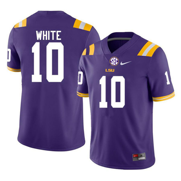 Mens LSU Tigers #10 Josh White Nike Purple College Football Game Jersey