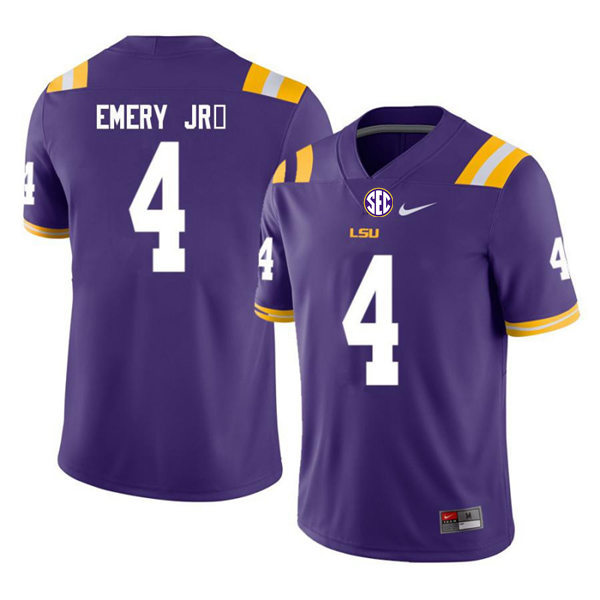 Mens LSU Tigers #4 John Emery Jr. Nike Purple College Football Game Jersey