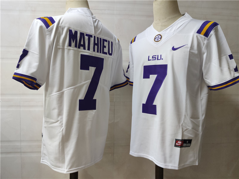 Youth LSU Tigers #7 Tyrann Mathieu Nike White College Football Game Jersey