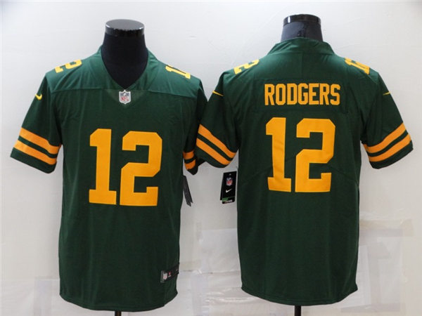 Mens Green Bay Packers #12 Aaron Rodgers Nike 2021 Green Alternate Retro 1950s Throwback Uniforms Jersey