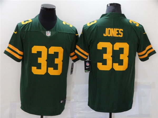 Mens Green Bay Packers #33 Aaron Jones Nike 2021 Green Alternate Retro 1950s Throwback Uniforms Jersey