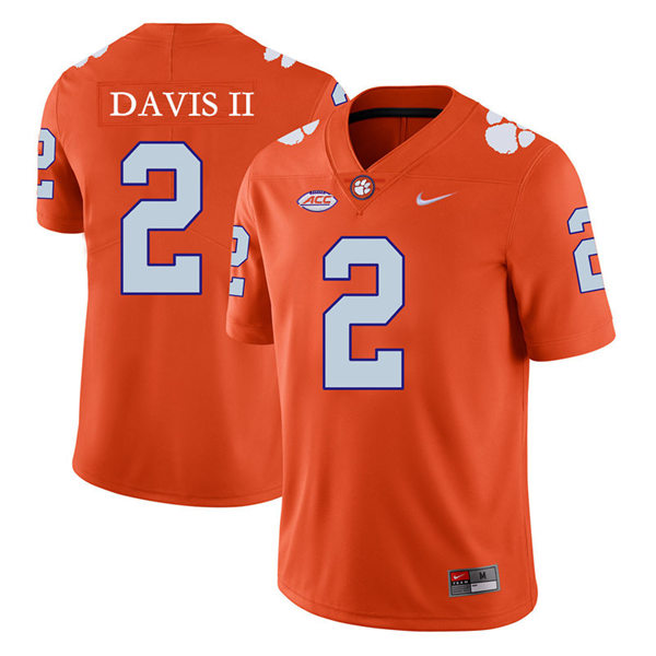 Mens Clemson Tigers #2 Fred Davis II Nike Orange College Football Game Jersey