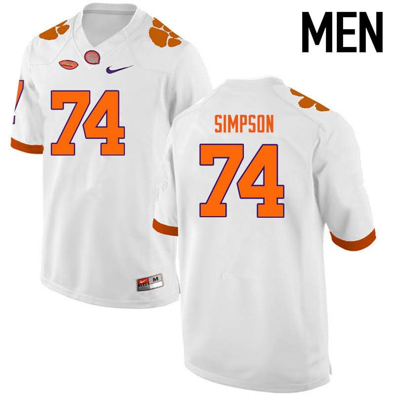 Mens Clemson Tigers #74 John Simpson Nike White College Football Jersey 