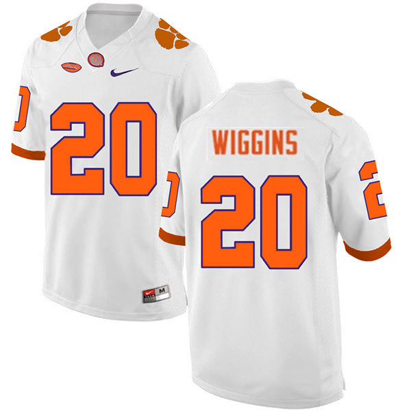 Mens Clemson Tigers #20 Nate Wiggins Nike White College Football Jersey 