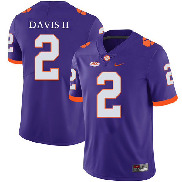 Mens Clemson Tigers #2 Fred Davis II Nike Purple College Football Jersey 