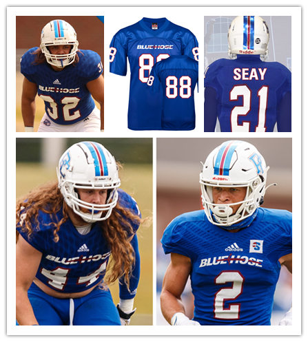 Mens Presbyterian Blue Hose Custom Ren Hefley Delvecchio Powell II Jalyn Witcher Adidas 2017 Blue Football Jersey