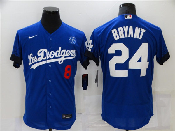 Mens Los Angeles Dodgers #8 Front #24 Back Kobe Bryant Nike Royal Stitched 2021 Los Angeles City Connect Jersey