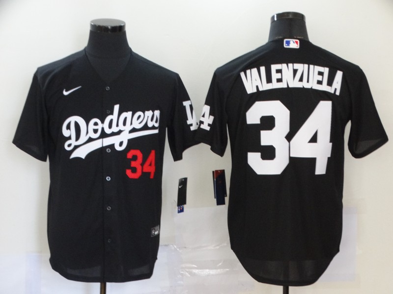Mens Los Angeles Dodgers #34 Fernando Valenzuela Nike Black Fashion Jersey