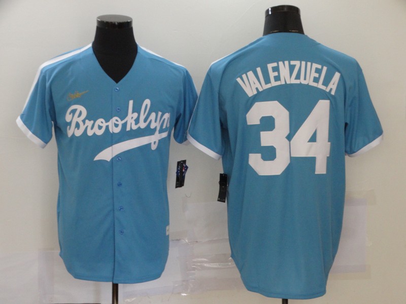 Mens Los Angeles Dodgers #34 Fernando Valenzuela Nike Light Blue Alternate Cooperstown Collection Retired Player Jersey