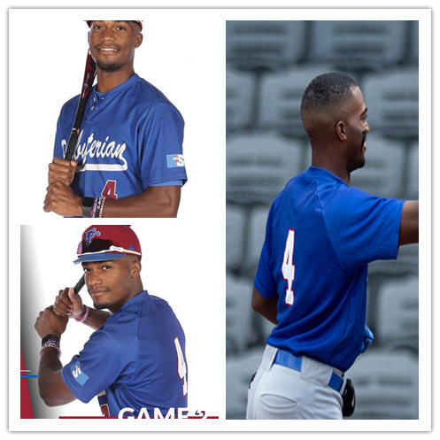 Mens Presbyterian Blue Hose #4 Zacchaeus Rasberry Adidas Blue two-Button Pullover College Baseball Jersey