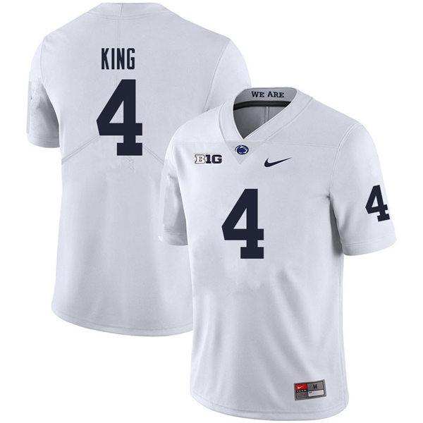 Mens Penn State Nittany Lions #4 Kalen King Nike White with Name College Football Jersey 