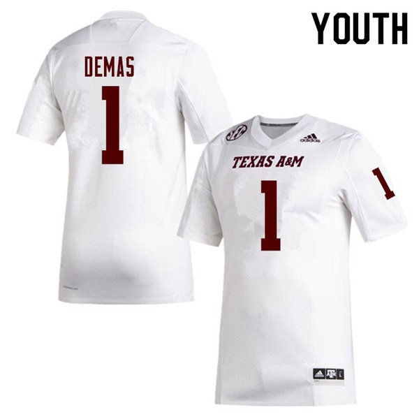 Youth Texas A&M Aggies #1 Demond Demas Adidas White College Football Jersey